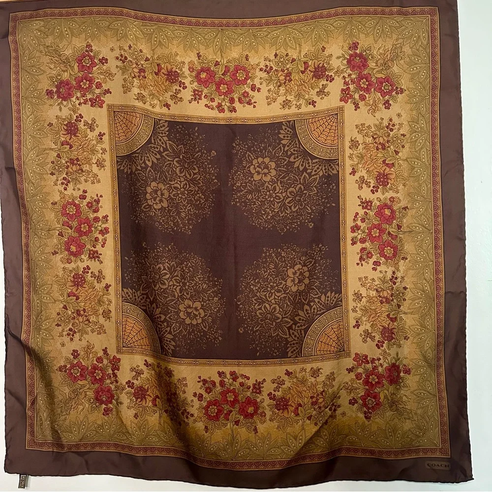 Vintage COACH Silk Floral Large Square Scarf - Picture 9 of 9